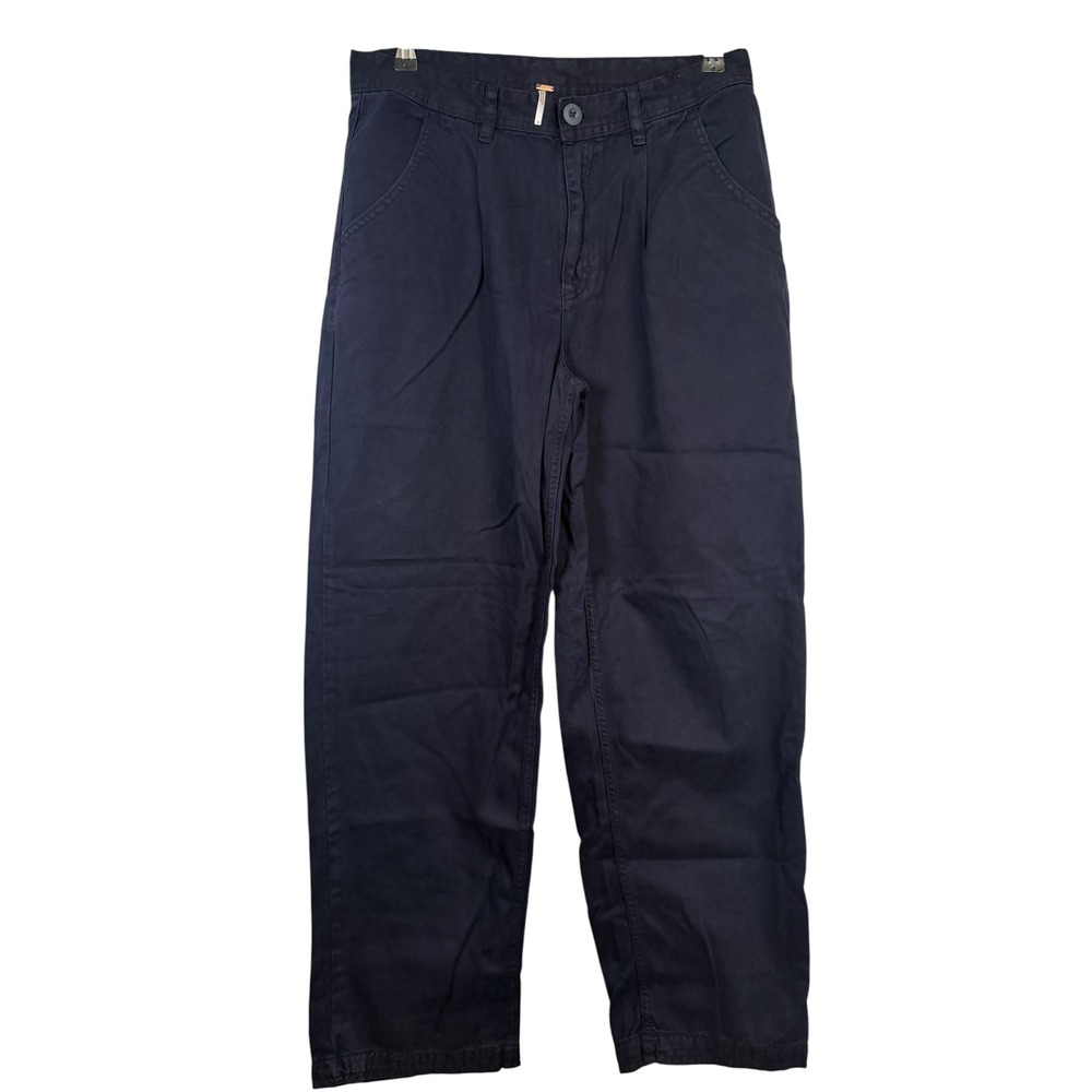 Free People Navy Blue Pleated Barrel Tapered Leg Pants Size 8